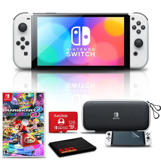 & OLED + Character Peach Luigi, Switch White - Group 128GB 8 - Kart Card Nintendo Mario Deluxe More