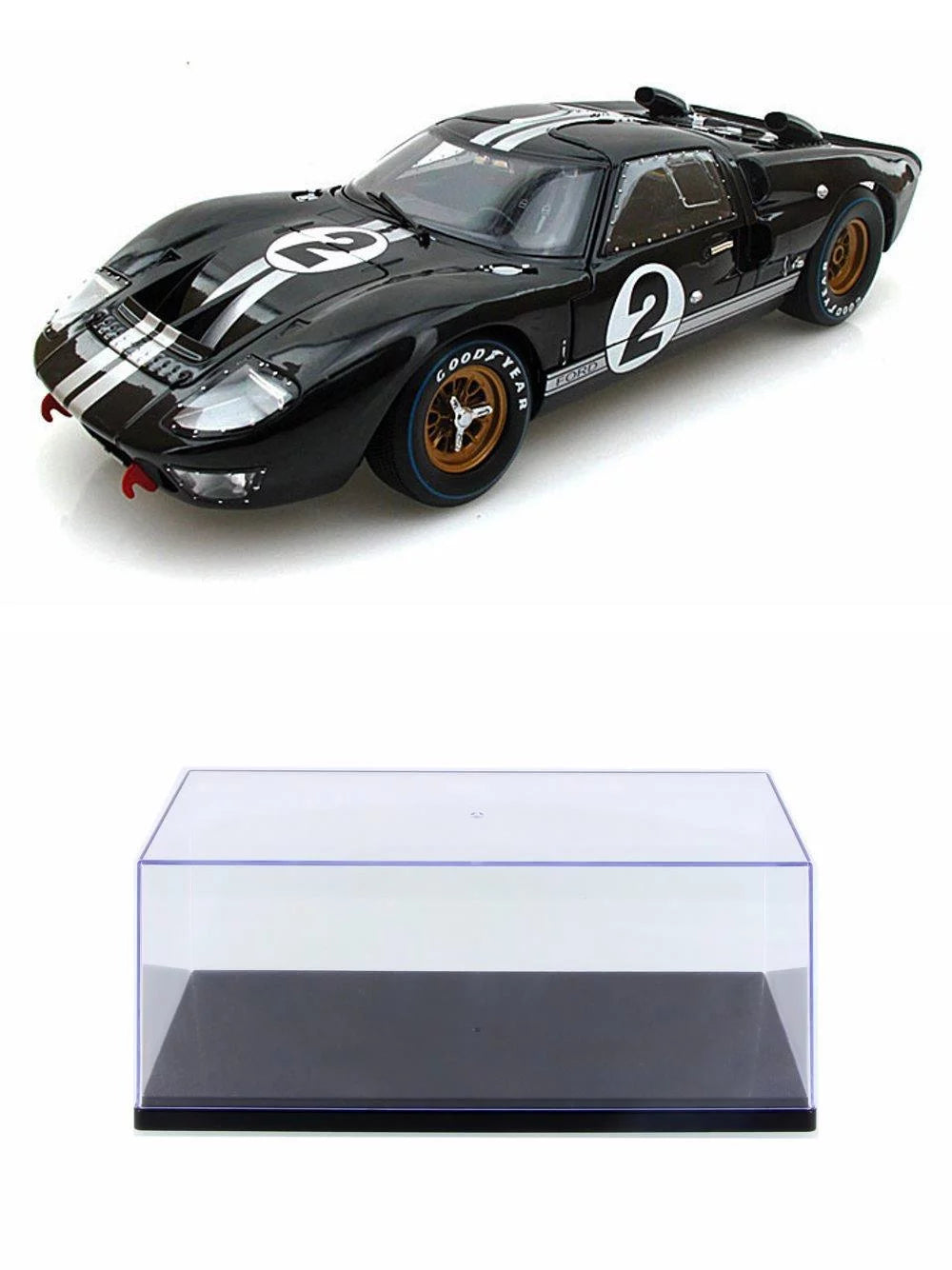 #2, w/Display Car SC408 Shelby Toy 1/18 - Diecast Diecast Case Model Car Black Silver Ford GT-40 Scale MK II w/ Stripes - - 1966